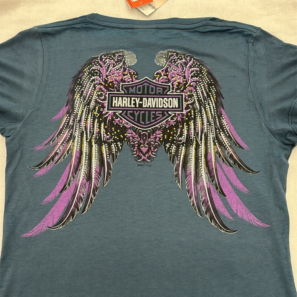 Harley-Davidson Blue stretchy, v- neck, Short Sleeve Tee, El Paso, TX (mlb)